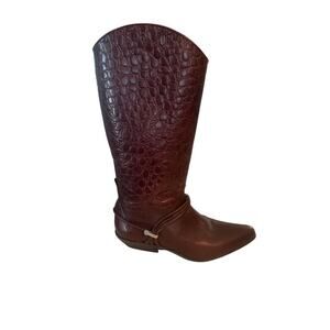 VINTAGE 70S WOMENS CROC LEATHER HARNESS STRAP KNEE WESTERN COWBOY BOOTS SZ 7.5